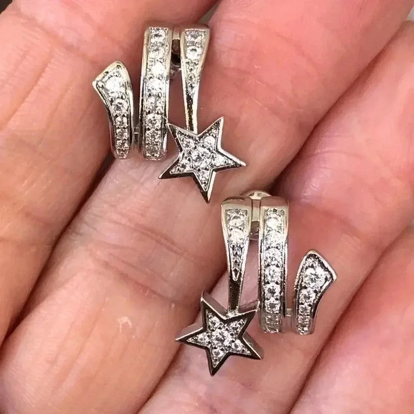 Mama Bling Jewelry - Pretty Crystal Star Stud Silver Earrings NWT